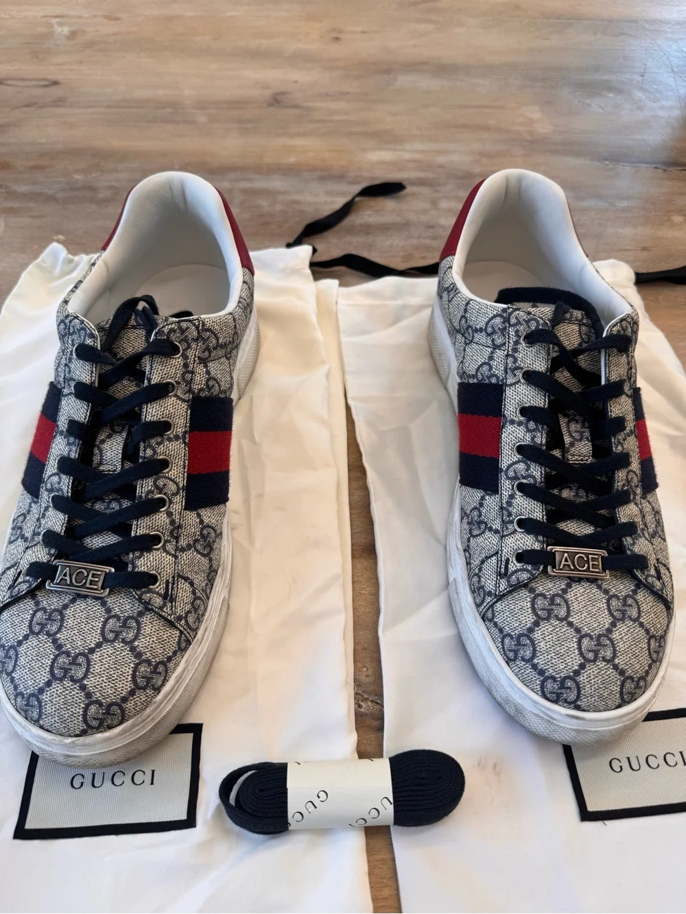 Gucci Men’s Ace GG Canvas Sneaker — Blue & Red Stripe (Gucci 7.5 - US 8.5-9)